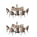 Modern Round Dining Table Set With Upholstered Chairs And Decorative Vase Tableware 3d model