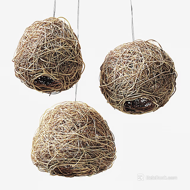 Handmade Wicker Spherical Chandeliers With Natural Material For Home Decor 3d model 