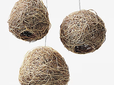 Handmade Wicker Spherical Chandeliers With Natural Material For Home Decor 3d model