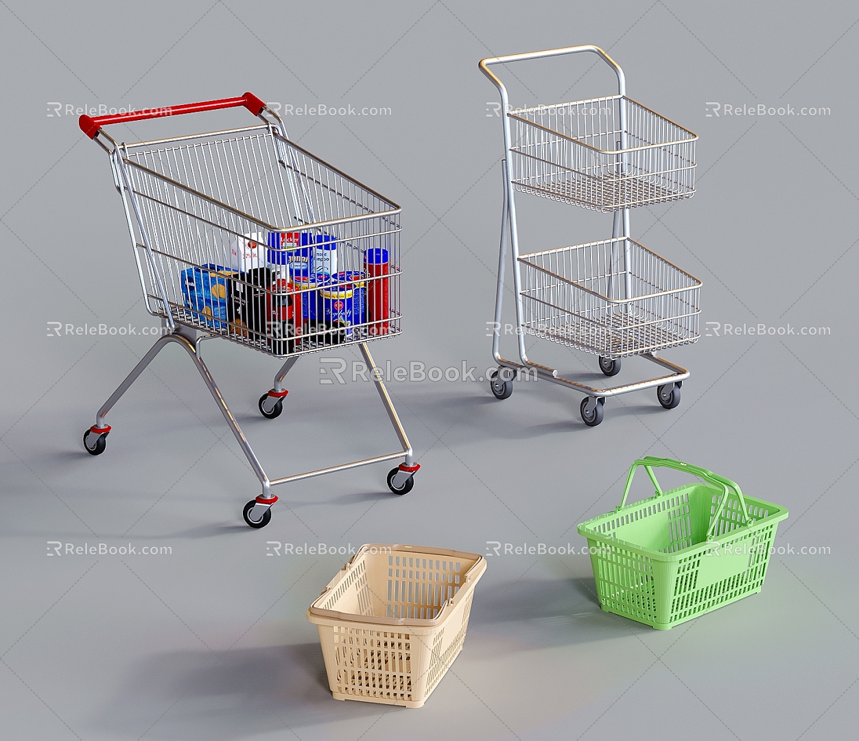 Modern Shopping Cart Supermarket Trolley Shopping Basket 3d model