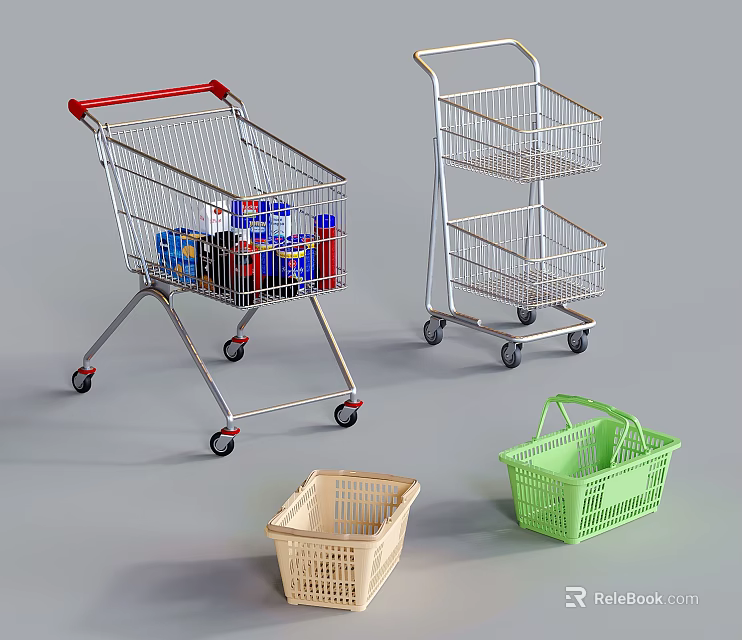 Industrial Metal Shopping Carts And Storage Baskets For Retail Applications 3d model 