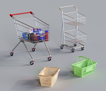 Modern Shopping Cart Supermarket Trolley Shopping Basket 3d model