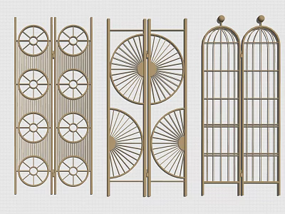Elegant Golden Metal Room Dividers With Circular Radial And Grid Pattern Designs 3d model