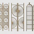 Elegant Golden Metal Room Dividers With Circular Radial And Grid Pattern Designs