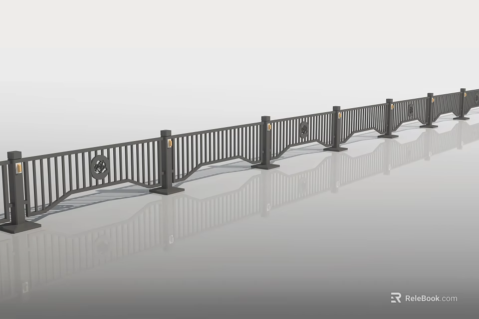 Modern Decorative Metal Fence With Ornate Railings And Support Posts For Outdoor Use 3d model 