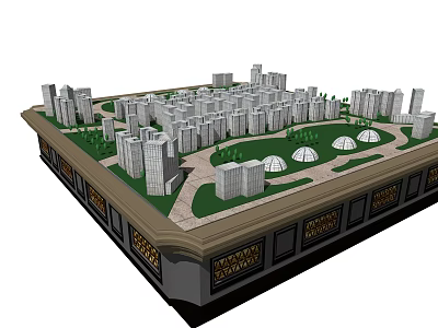 Modern Commercial Equipment Model Featuring Urban Buildings Green Spaces And Dome Structures 3d model