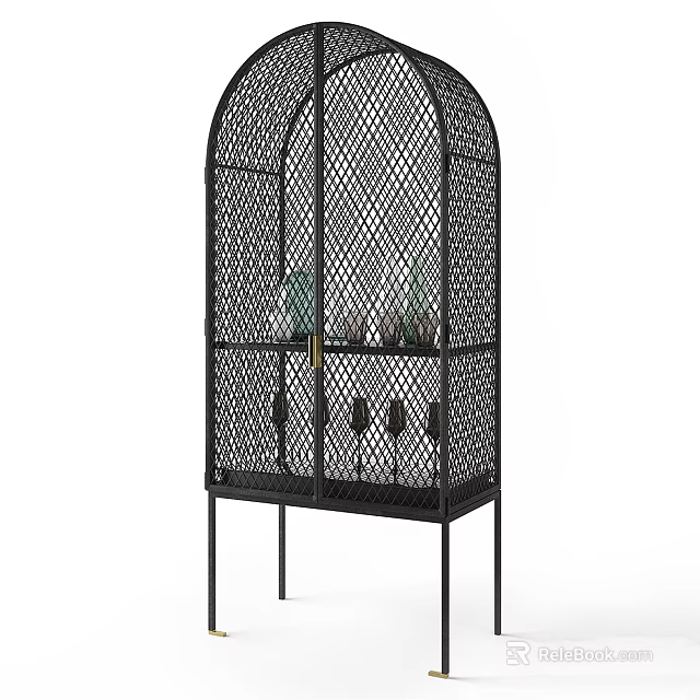 Stylish Double Sofa With Diamond Pattern Design And Glass Door Display Shelves 3d model 