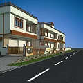 Two Story Residential Building Exterior Design With Adjacent Road And Blue Sky