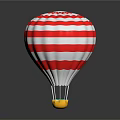 Vibrant Red And White Striped Hot Air Balloon With Classic Design And Basket