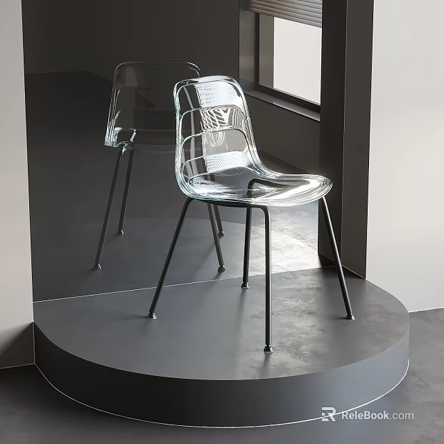 Transparent Leisure Chair With Black Metal Legs Modern Design On Gray Display Platform 3d model 