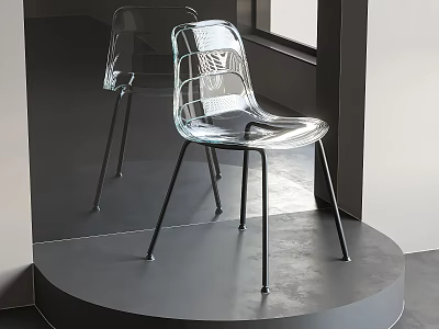 Transparent Leisure Chair With Black Metal Legs Modern Design On Gray Display Platform 3d model