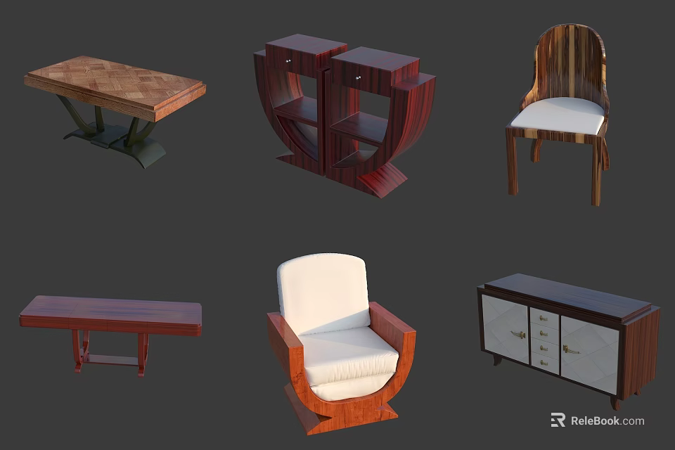 Modern Wooden Sofa Coffee Table Combination With White Cushion And Unique Design Elements 3d model