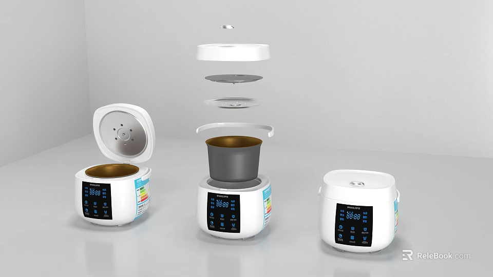 Modern Electric Rice Cookers Kitchen Appliances With Exploded View And Digital 3d model 