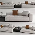 Light Gray Sectional Sofa With Brown Throw Pillows And Coffee Table Setup 3d model