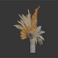 Sculptural Carving Textured Vase Featuring Orange Beige Feathers and Fan Shaped Decorations on Grey Background