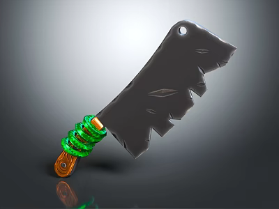 Essential Household Kitchen Knife With Black Serrated Blade And Green Wrapped Handle 3d model