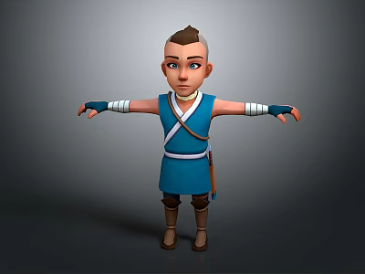 3D Man In Blue Outfit With Crossed Sash White Armbands And Arms Outstretched Against Grey Background 3d model