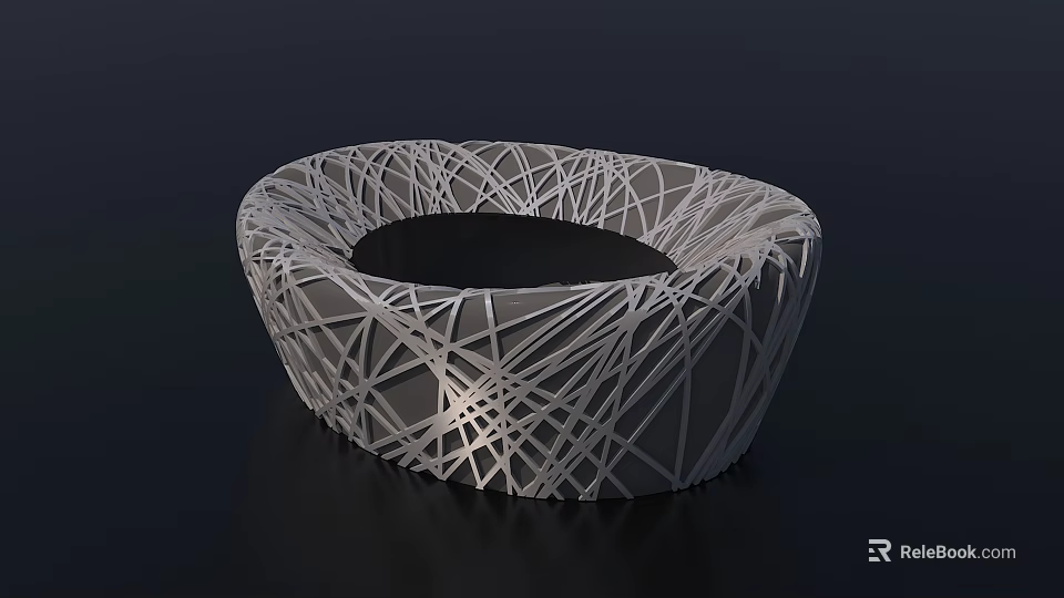 Modern Artistic Woven Structure With Intricate Gray Design On Black Background 3d model 
