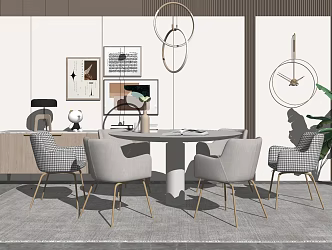 Light Luxury Dining Table and Chair Combination Table and Chair Potted Plant Decorative Painting 3d model