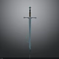 Fantasy Decorative Sword With Blue Spiral Patterns Red Brown Hilt And Gemstone Pommel