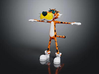 Playful Cartoon Tiger Character With Orange Black Spots Wearing Sunglasses Arms Outstretched And White Shoes 3d model