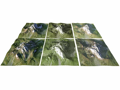 Natural Garden Landscape With Green Vegetation And White Mountain Peaks In Multiple Panels 3d model
