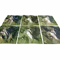 Natural Garden Landscape With Green Vegetation And White Mountain Peaks In Multiple Panels