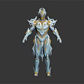 Futuristic Armored Character With Blue And Yellow Exoskeleton Armor Design In Sci Fi Style