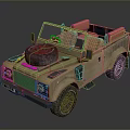 Khaki Colored Open Top Military Vehicle With Spare Tire And Orange Seats