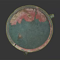 Vintage Bronze Decorative Furniture Circular Basin With Three Legs And Ornate Green Red Patina