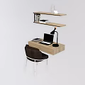 Modern Home Office Desk With Shelf Laptop Table Lamp Chair And Books