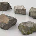 Natural Stone Collection With Various Shapes Textures And Mossy Surfaces 3d model