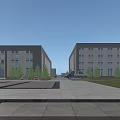 Modern Industrial Factory Building Exterior With Green Trees Truck And Open Square