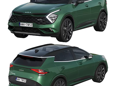 KIA Green SUV Modern Sleek Exterior Design With Alloy Wheels Front Rear View 3d model