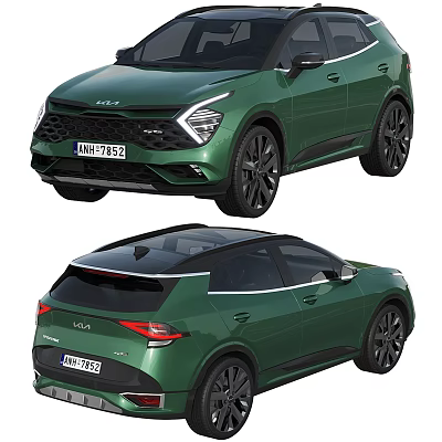 KIA Green SUV Modern Sleek Exterior Design With Alloy Wheels Front Rear View 3d model