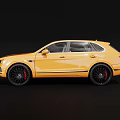 Yellow Bentley SUV with Black Wheels and Red Calipers Stylish Exterior Design on Black Background