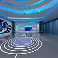 Hi tech Control Room With Blue Illuminated Lines Large Screen And Reflective Floor 3d model