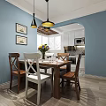 Modern Living and Dining Room Interior with Sofa TV Decorative Paintings and Area Rug