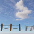 Wooden Posts And Stone Railing Structure Under Blue Sky With Clouds 3d model