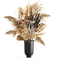 Dried Flowers Arrangement in Black and Clear Vases for Home Decor with Natural Tones