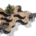 Interconnected Wooden Landscape Seating With Curved Design And Central Tree 3d model