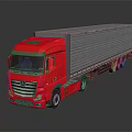 Red Semi Truck With Large Cargo Trailer And Shiny Exterior Design