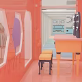 Cartoon Scene Of Pink Room With Dress Mannequins Mirrors Table And Stools