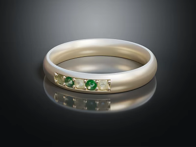 Elegant Silver Band Ring With Green Gemstones And White Accent Stones Design 3d model