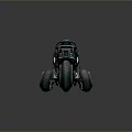 Unique Futuristic Motorcycle Featuring Metallic Body Three Large Wheels And Mechanical Design
