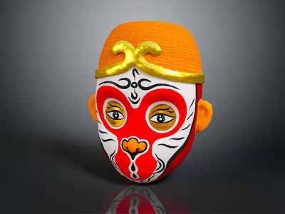Traditional Monkey King Mask With Red Gold Decorative Facial Features And White Patterns 3d model