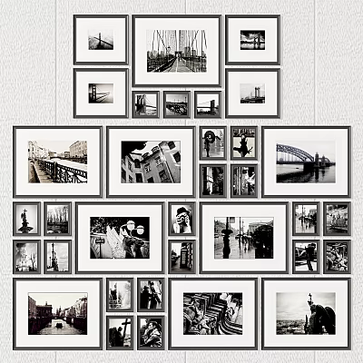 Modern Photo Wall With Multiple Frames Black And White Photos And Various Sizes Arrangement 3d model