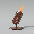 Delicious Chocolate Coated Popsicle With Chunks And Dripping Melting Chocolate Wooden Stick