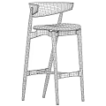 Wooden Bar Stool With White Cushion And Modern Curved Backrest Design