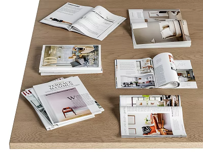 Open Books Magazines Showcasing Interior Design Furniture Room Layouts And 3d model